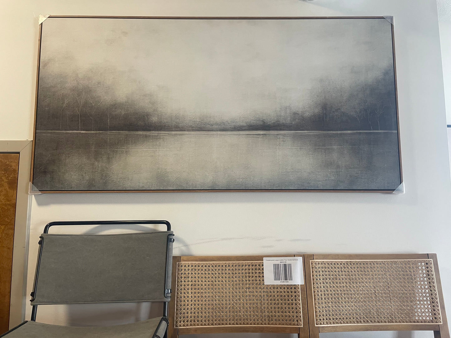 Peaceful 30x60 grey & green framed landscape 