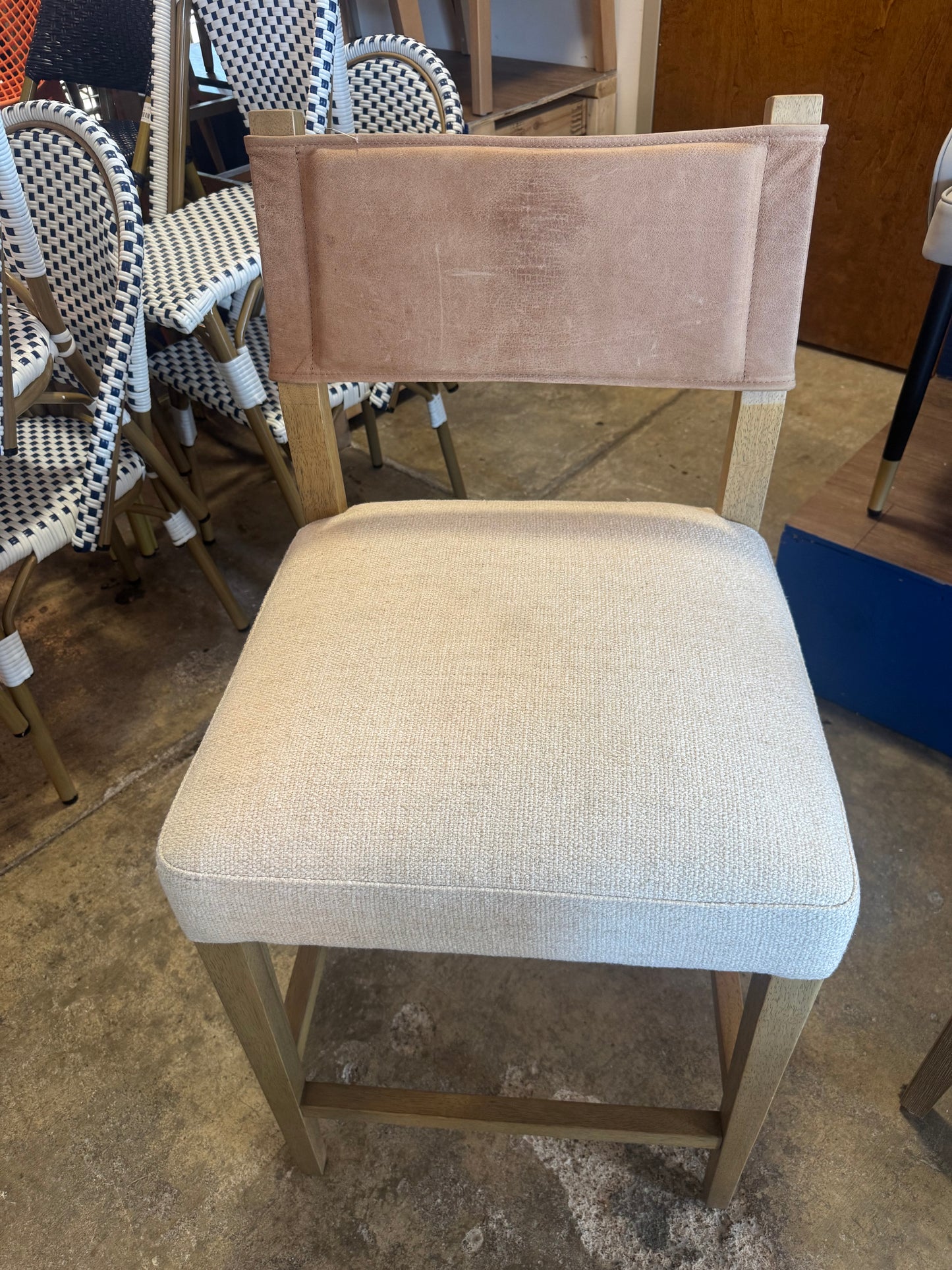 Four Hands counterheight leather & fabric barstool 🥂