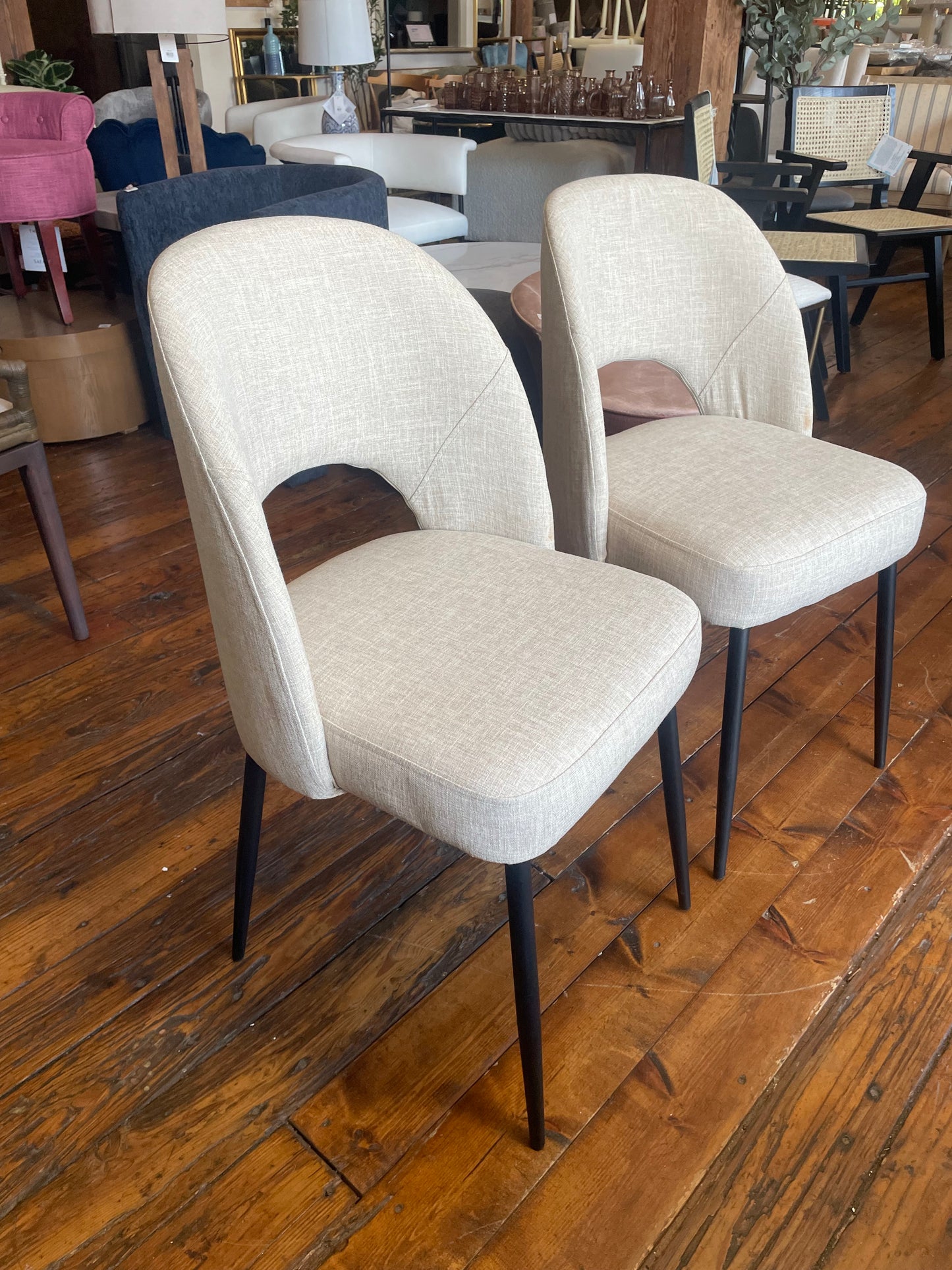 2 beige flax upholstered dining chairs 🪴
