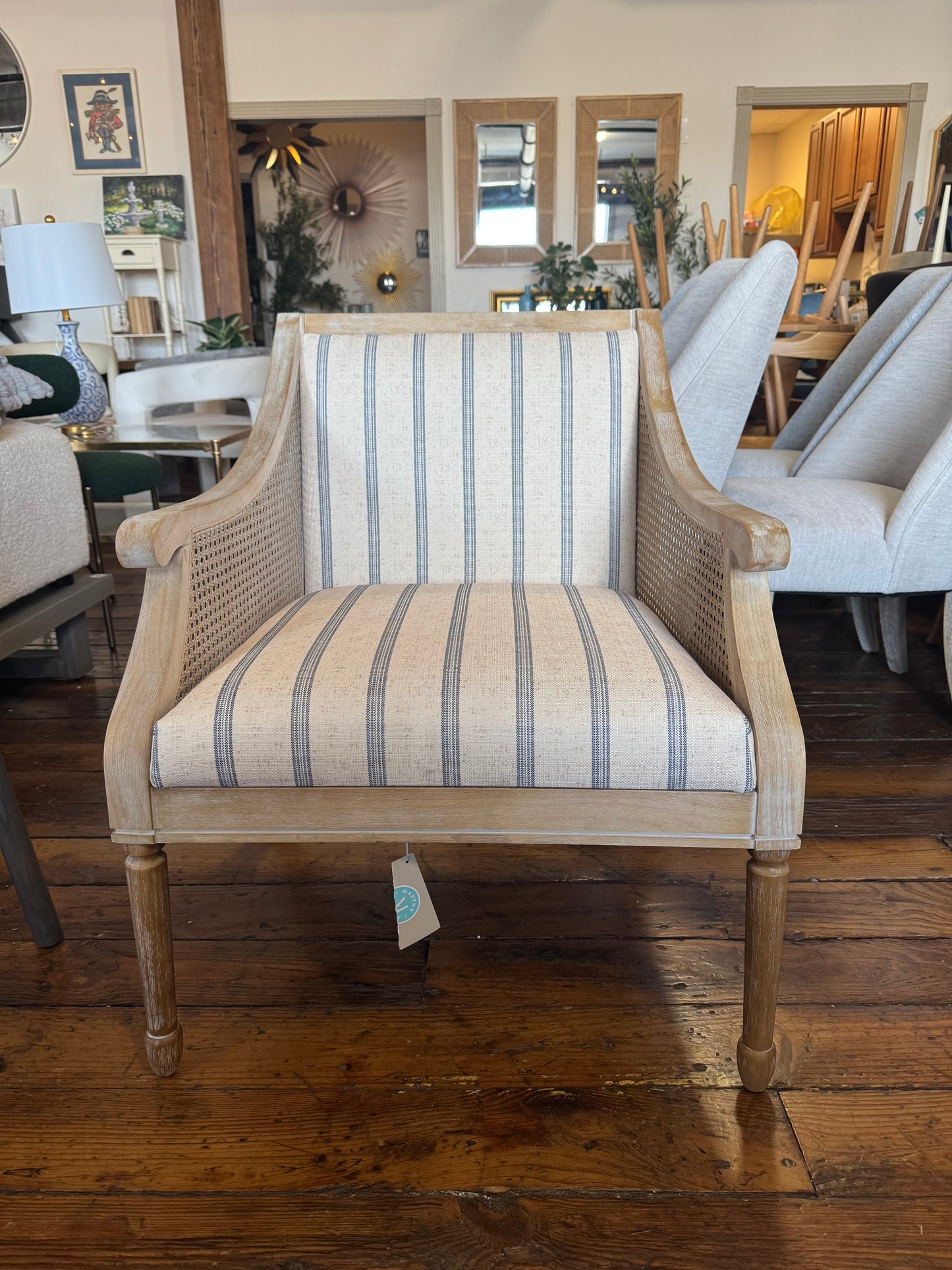 Martha Stewart farmhouse striped beige & wood chair 🪴