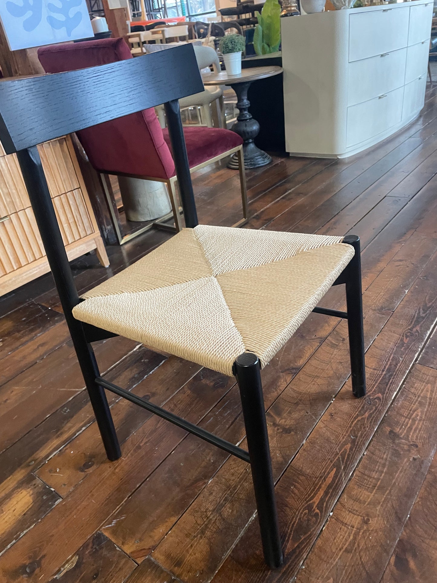 Poly & Bark modern black wood & woven chair 🖤