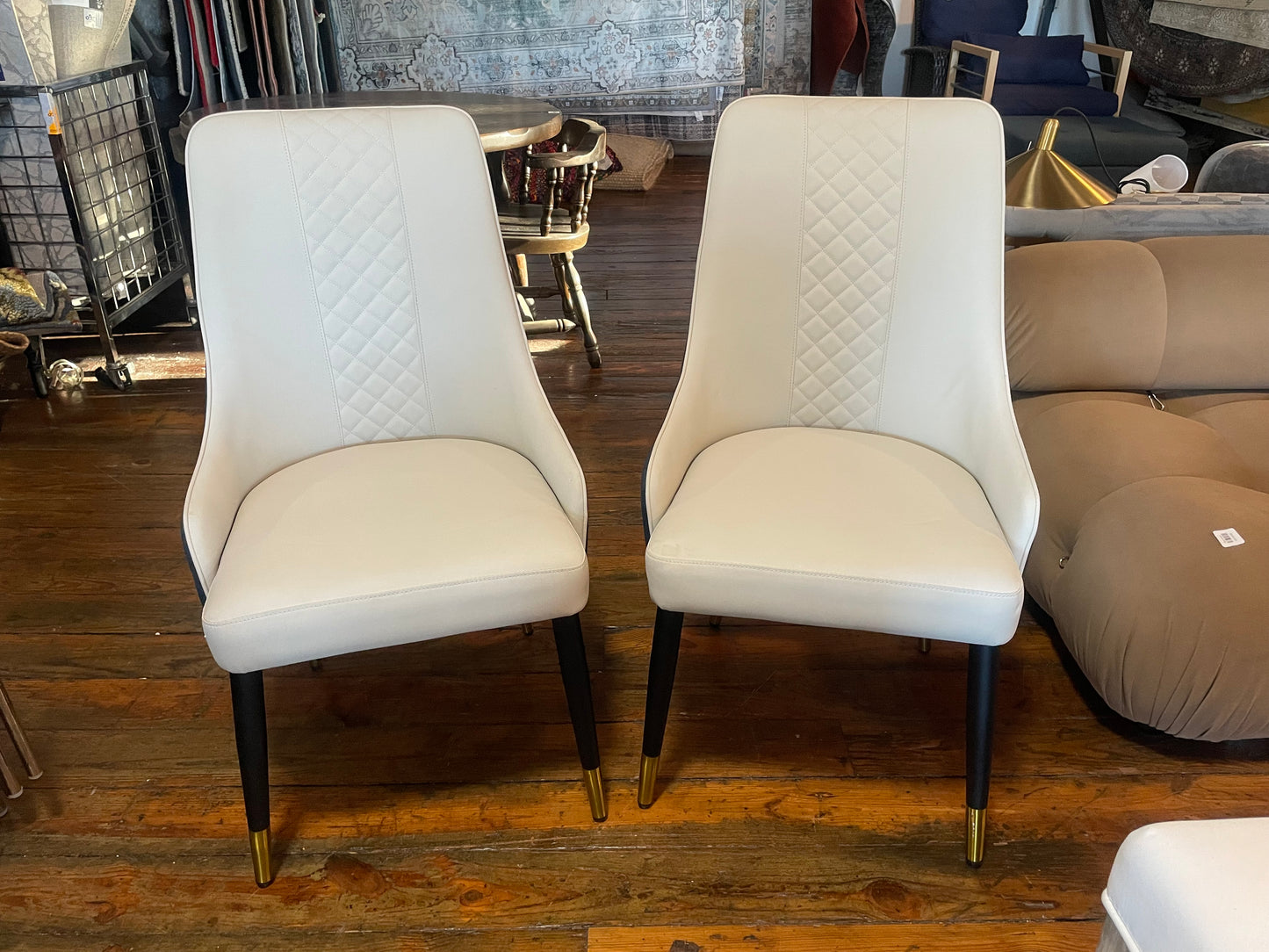 2 dark blue & grey faux leather chairs 🖤