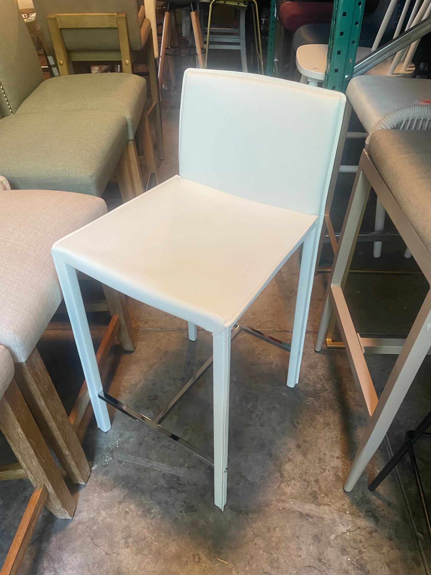 2 faux white leather barstools w/ chrome legs 🤍