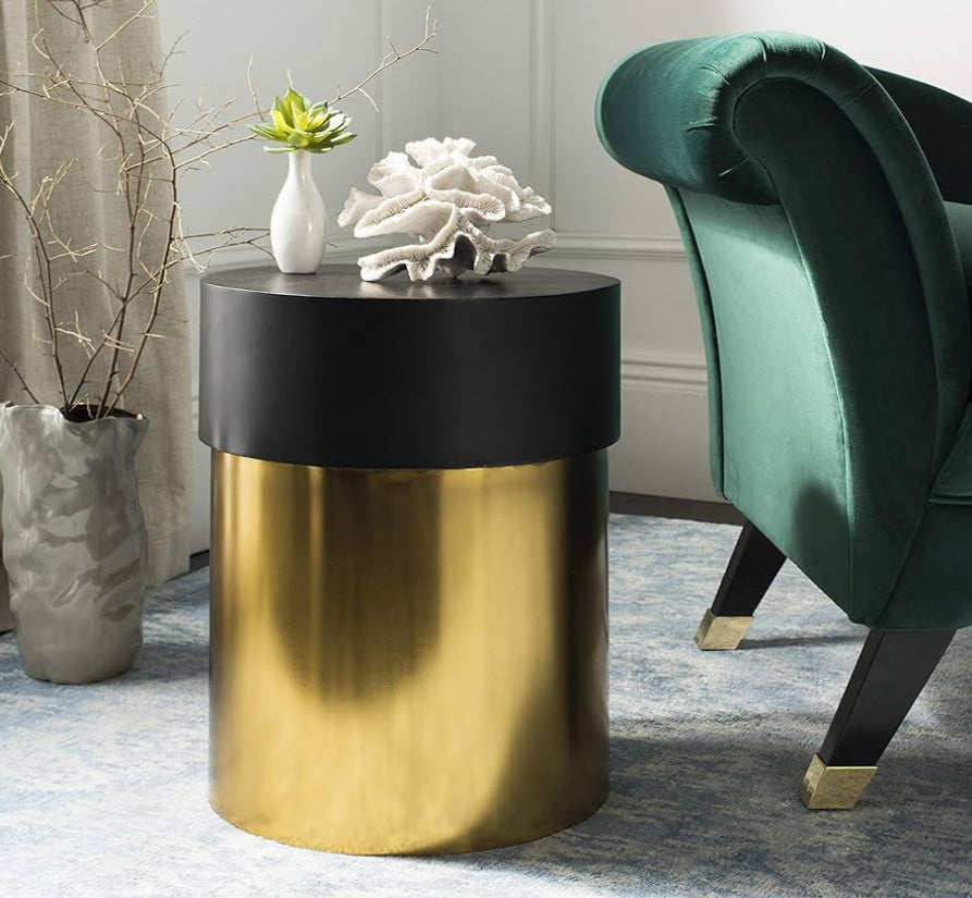 Brass & black top metal end table ✨