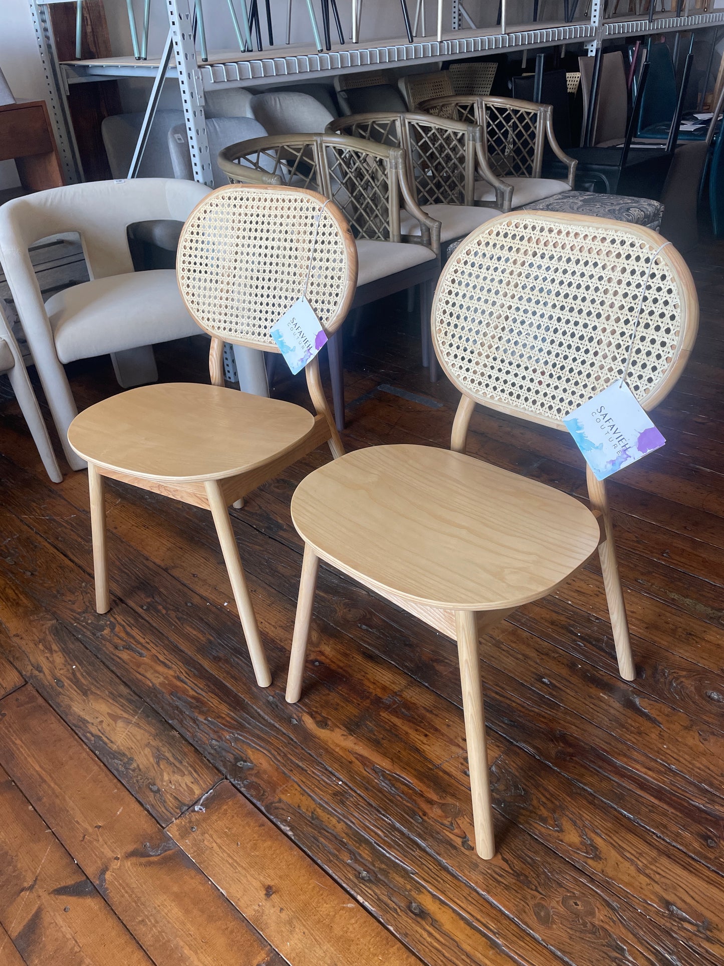 2 rattan natural wood dining chairs 🪴