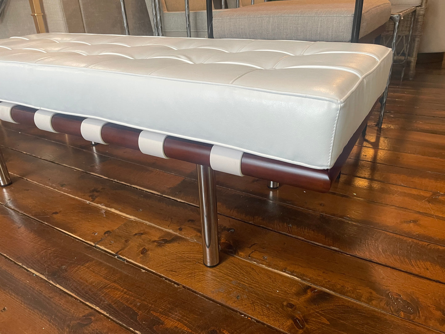 Vegan white leather bench✨
