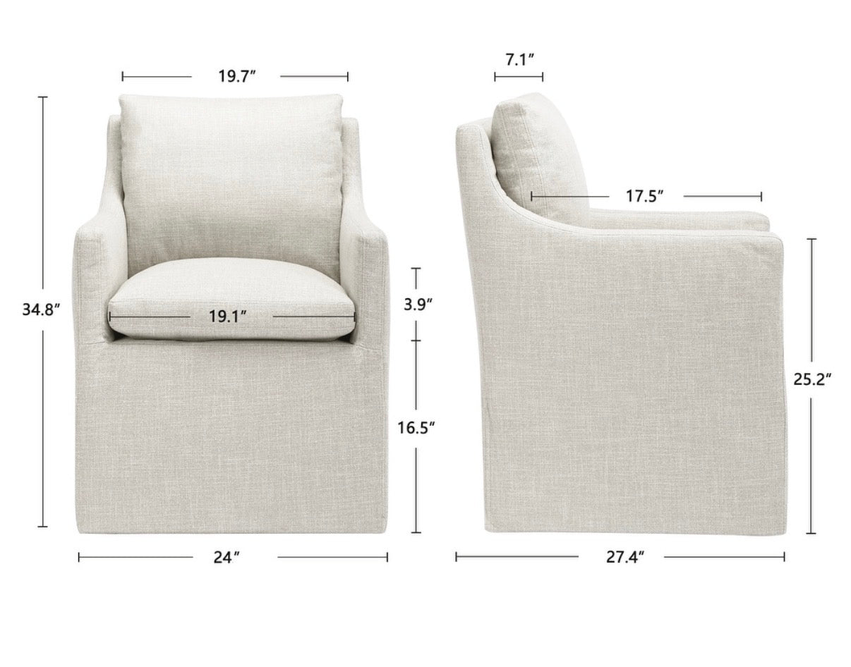 Upholstered modern wingback dining chair w/ casters 🤍