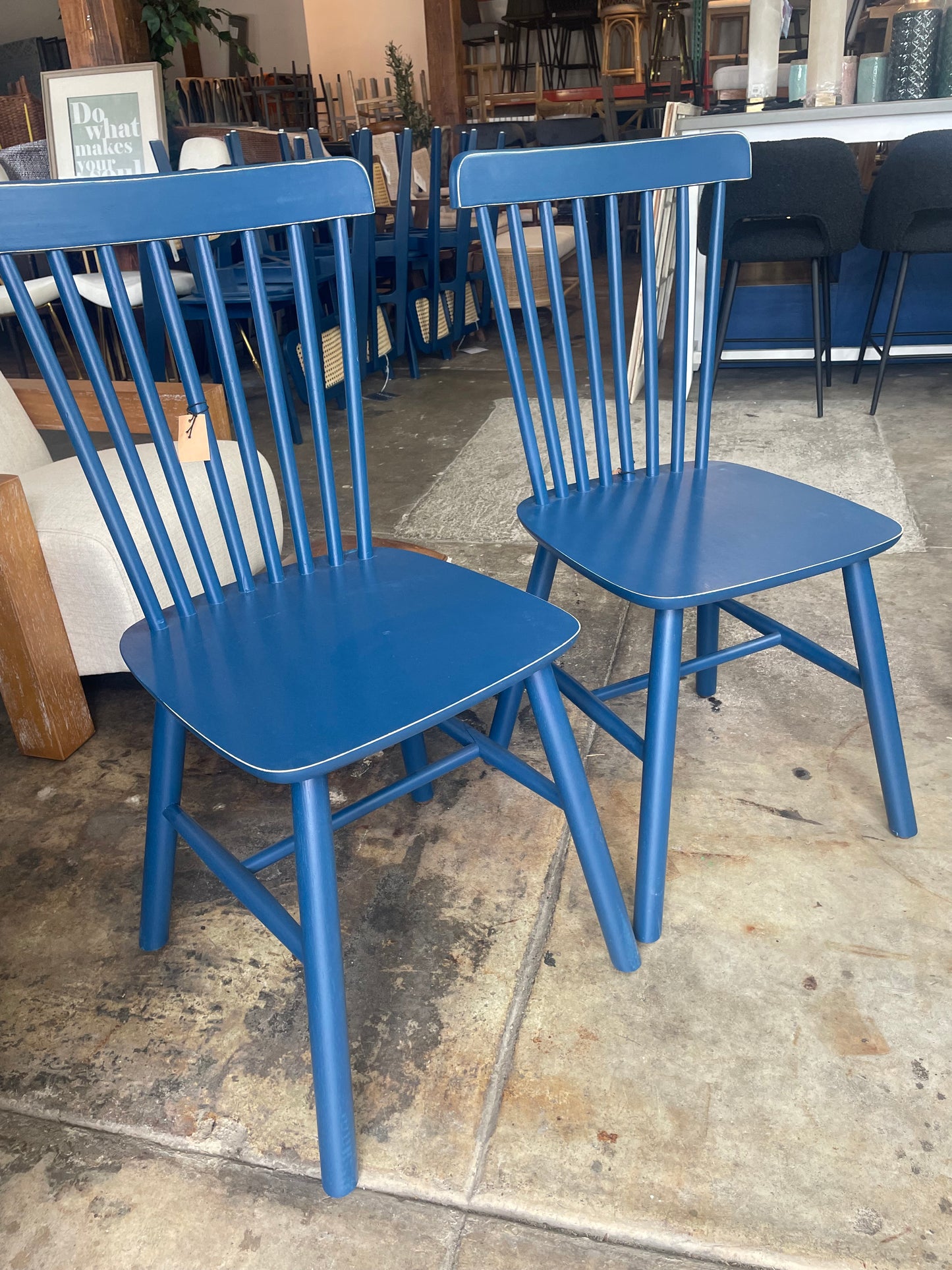 2 bright blue spindle chairs 🌺