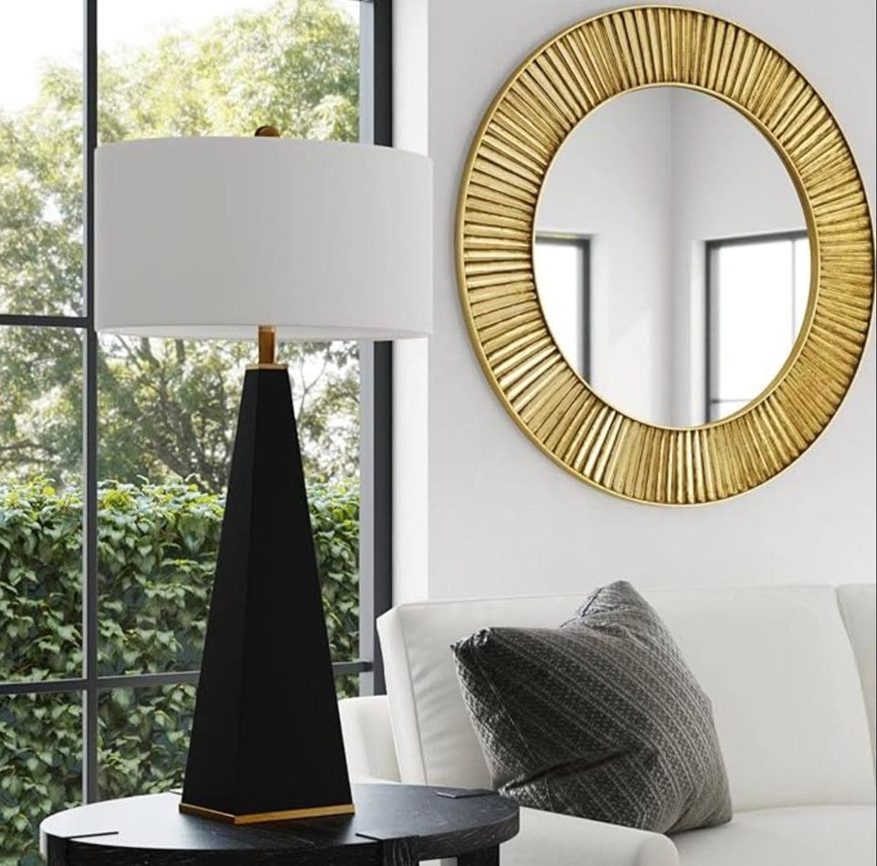 Modern glossy black & gold table lamp ▲