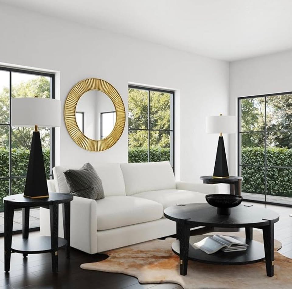 Modern glossy black & gold table lamp ▲