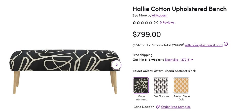 MCM cotton hand-upholstered bench ๐ผ