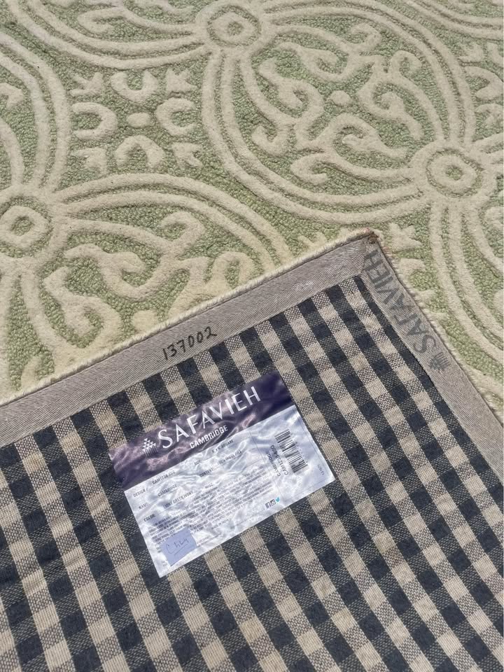 6ft square light green & ivory wool rug 🤍