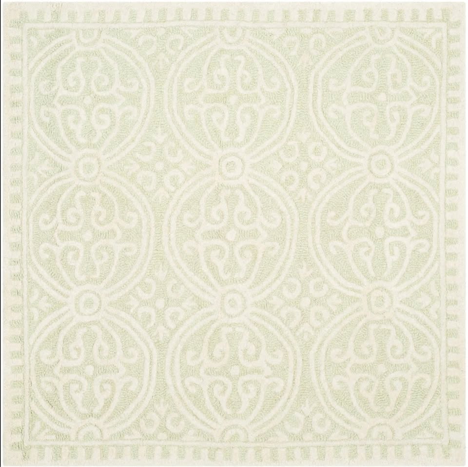 6ft square light green & ivory wool rug 🤍