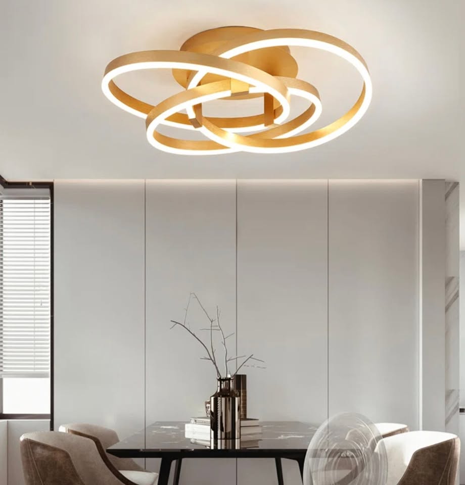 Modern gold geometric 3-light 23" semi-flush mount chandelier 💫