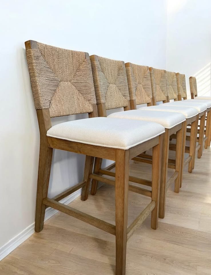 Nathan James seagrass counterheight barstool (natural & white)🍷