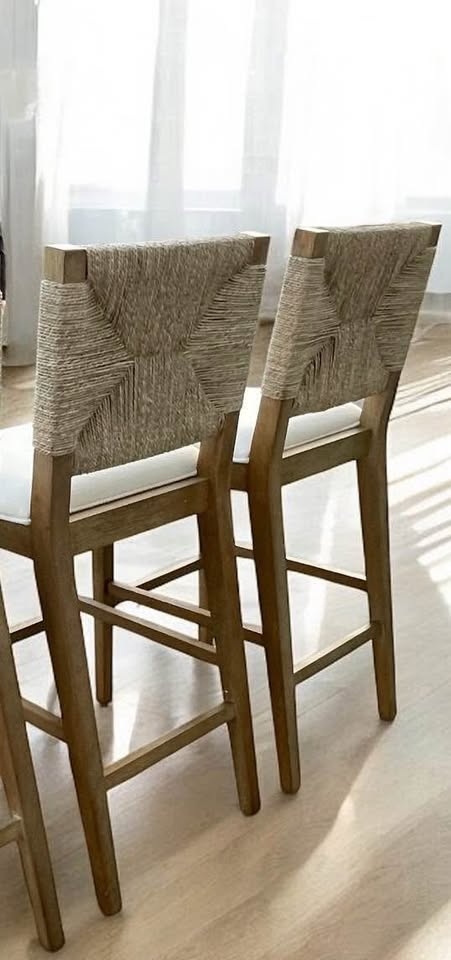 Nathan James seagrass counterheight barstool (natural & white)🍷