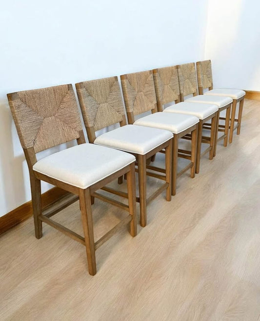 2 Nathan James seagrass counterheight light brown barstools (natural & white)🍷