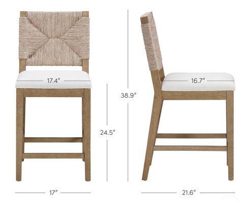 Nathan James seagrass counterheight barstool (natural & white)🍷
