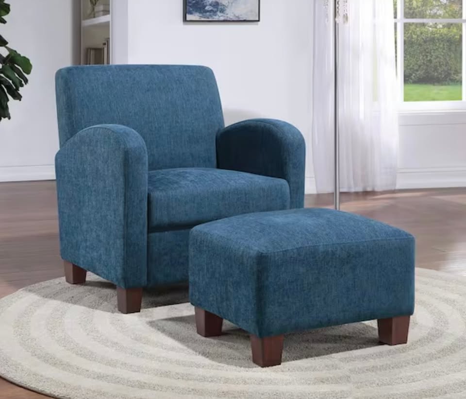 Blue navy herringbone chair w/ ottoman☕