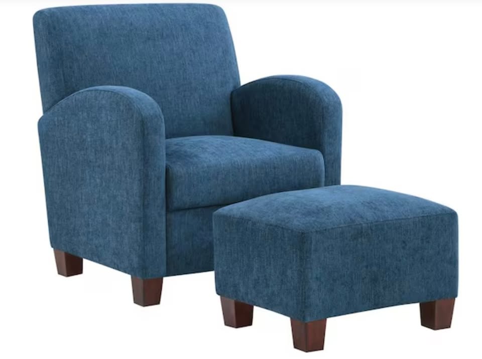 Blue navy herringbone chair w/ ottoman☕