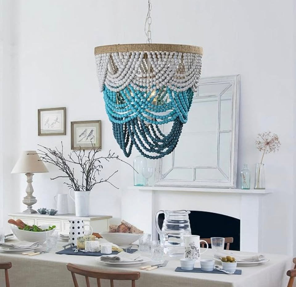 Boho beaded white or blue chandelier 🧿