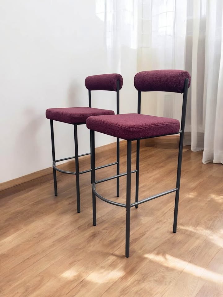 2 maroon boucle barstools π»