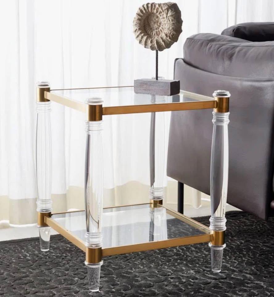 Beautiful glass, acrylic, & gold end table ✨
