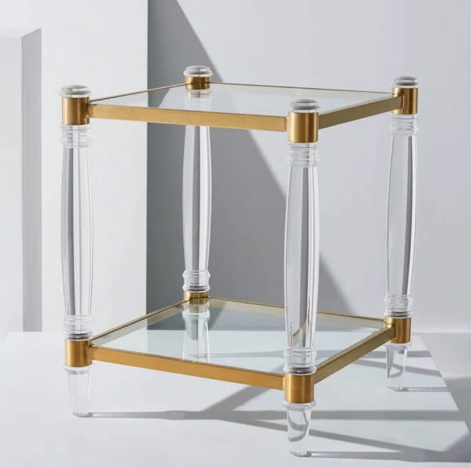 Beautiful glass, acrylic, & gold end table ✨