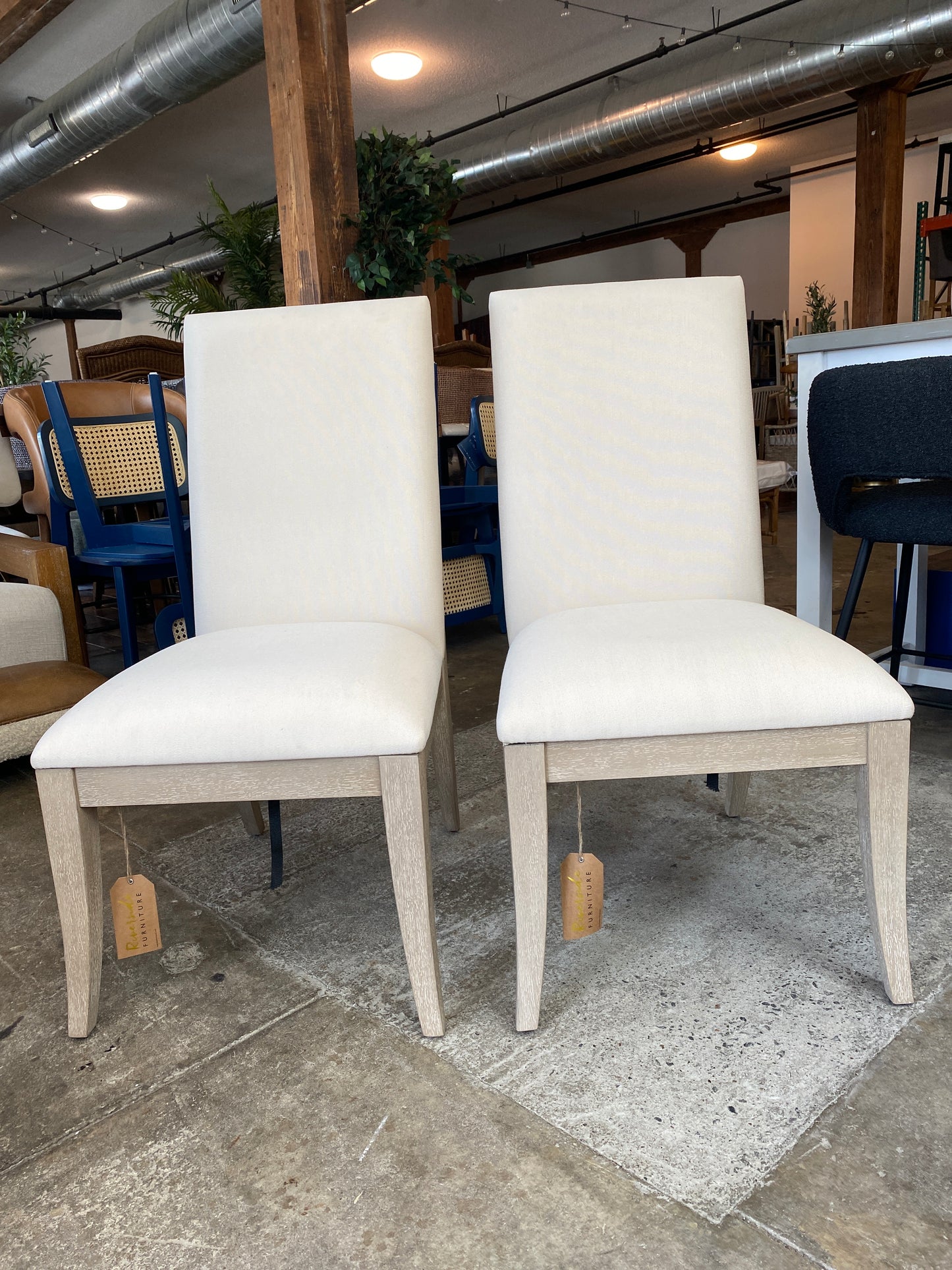 2 cream upholstered high back dining or accent chairs π€