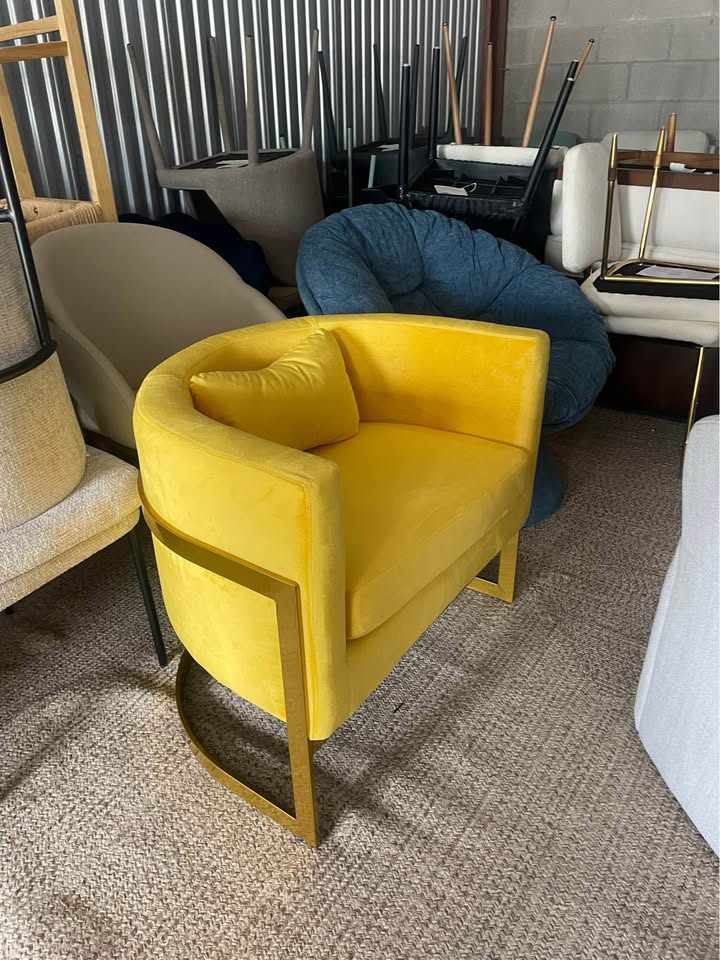 Modern yellow velvet & gold chair ✨