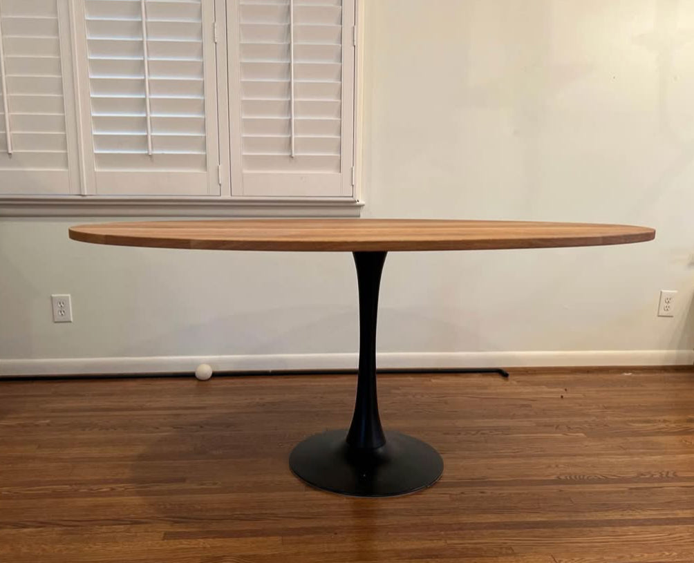 White oak oval dining wood table w/ black tulip base 🖤