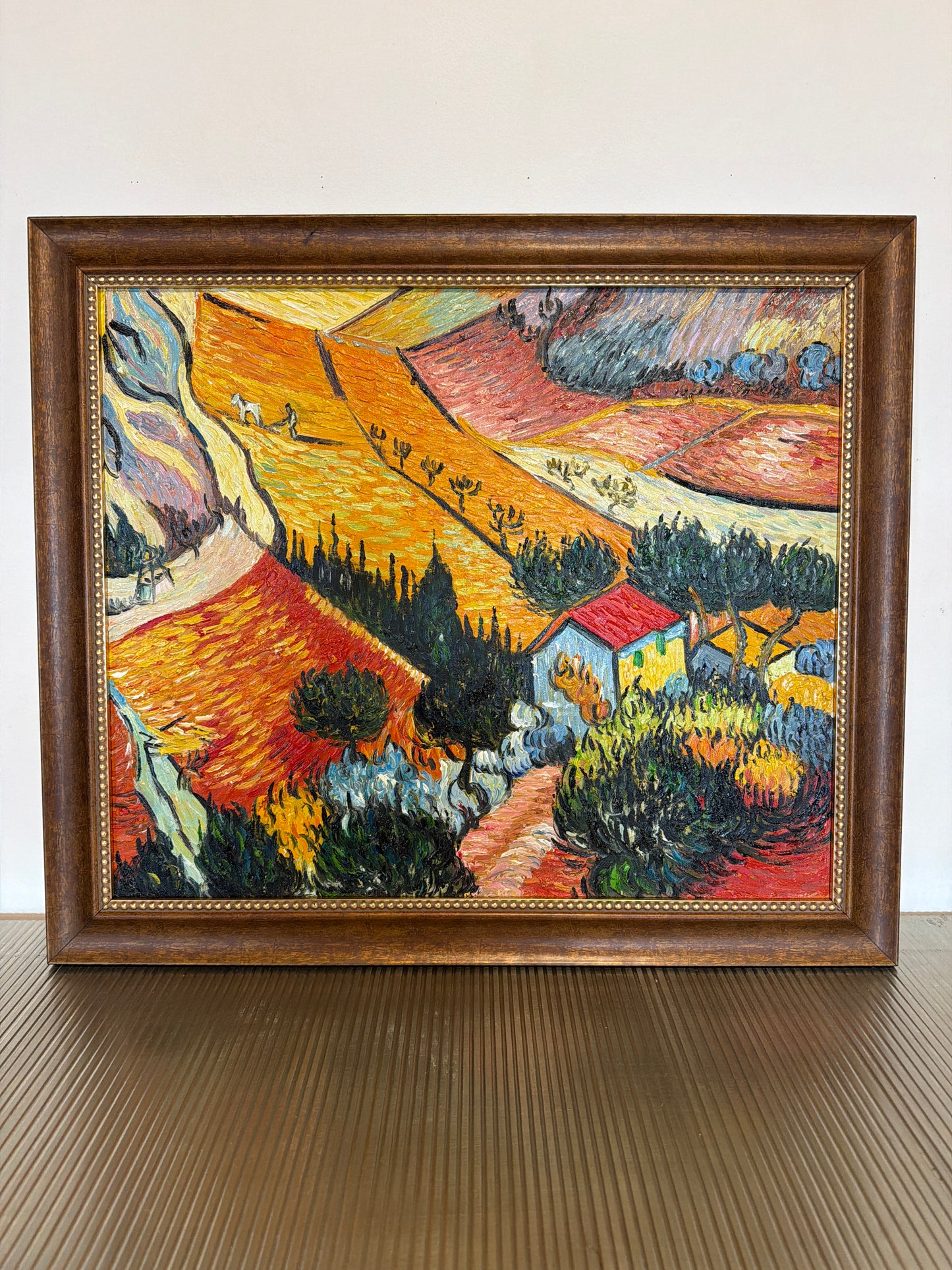 Framed & textured 24x24 colorful Van Gogh landscape 🌳