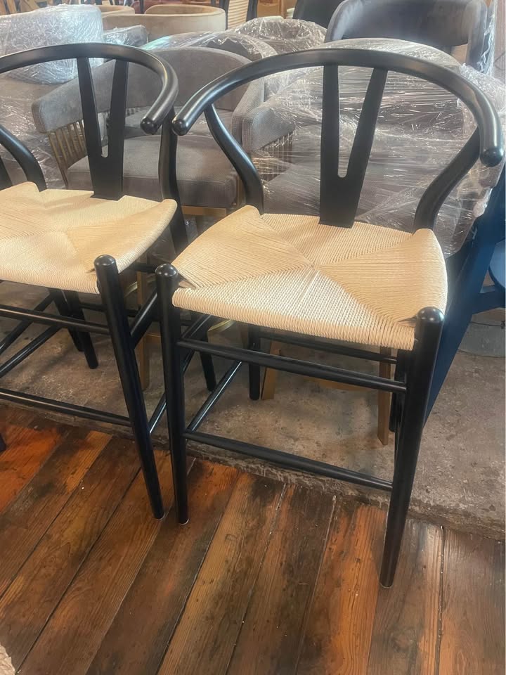 Woven rope natural & black wood counterheight barstool π€