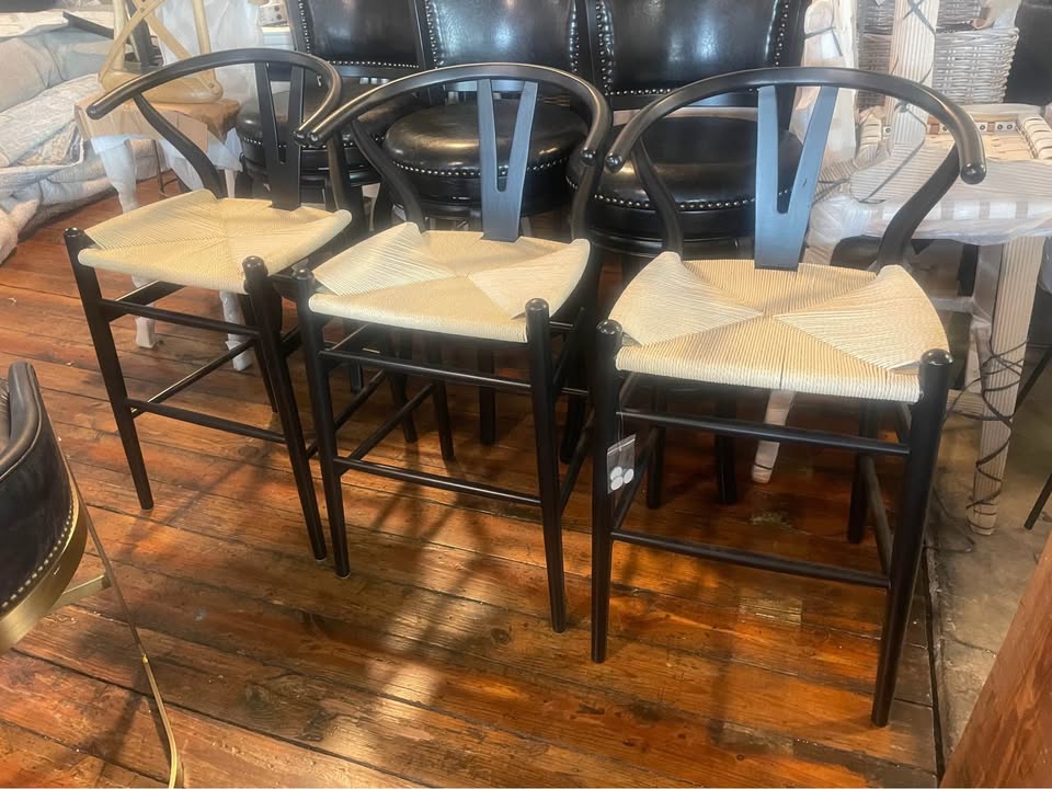 Woven rope natural & black wood counterheight barstool π€
