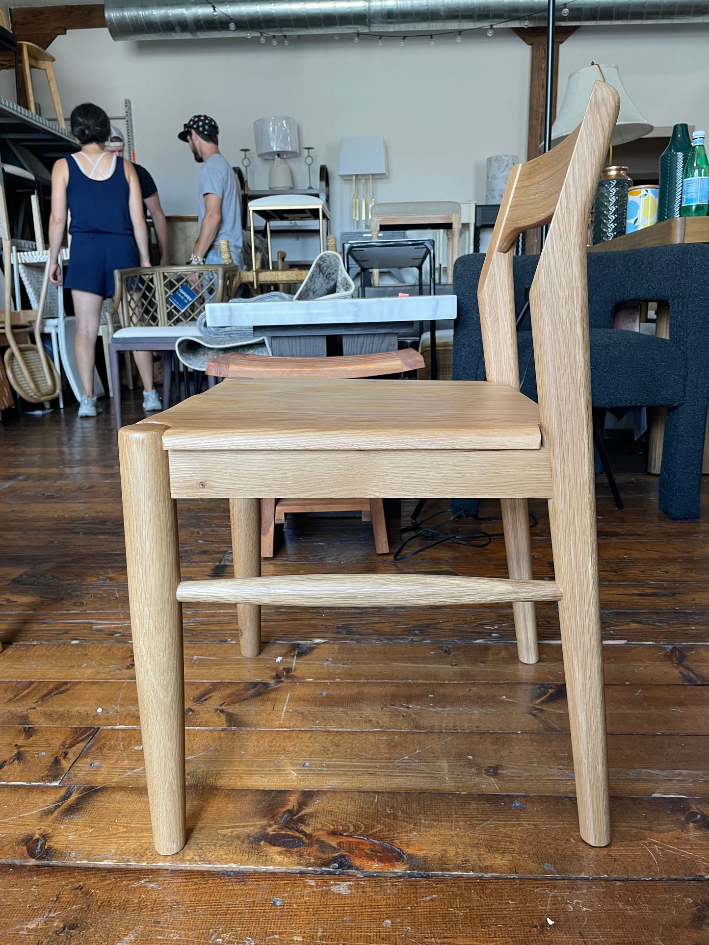 2 modern wide natural oak wood chairs 🌺