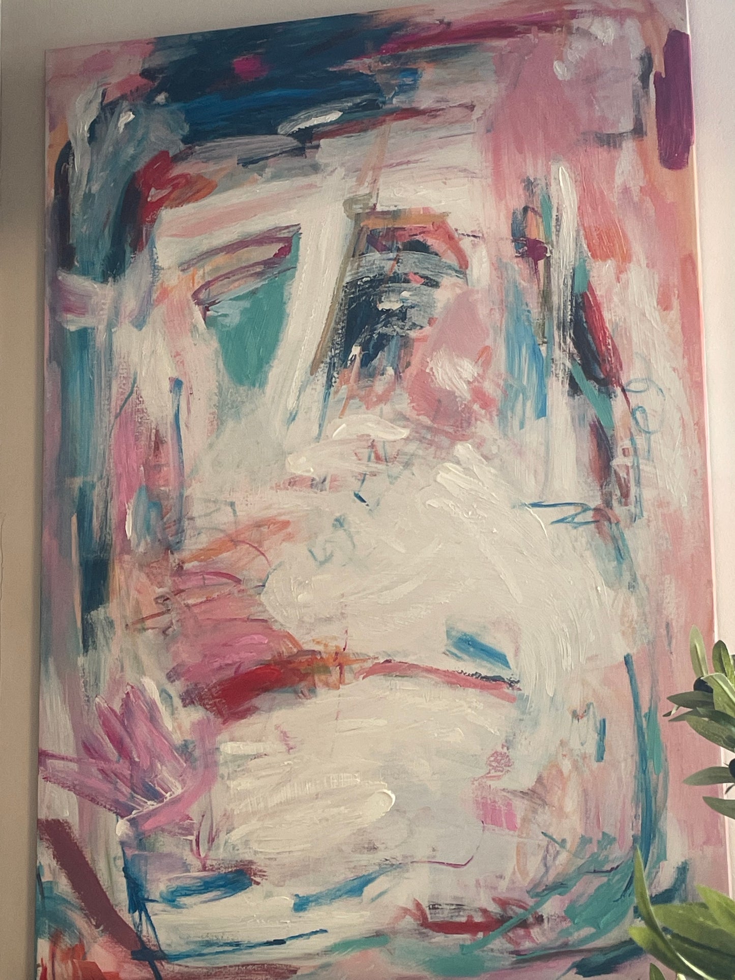 Abstract pink, blue, & white 23x36 canvas 🩷