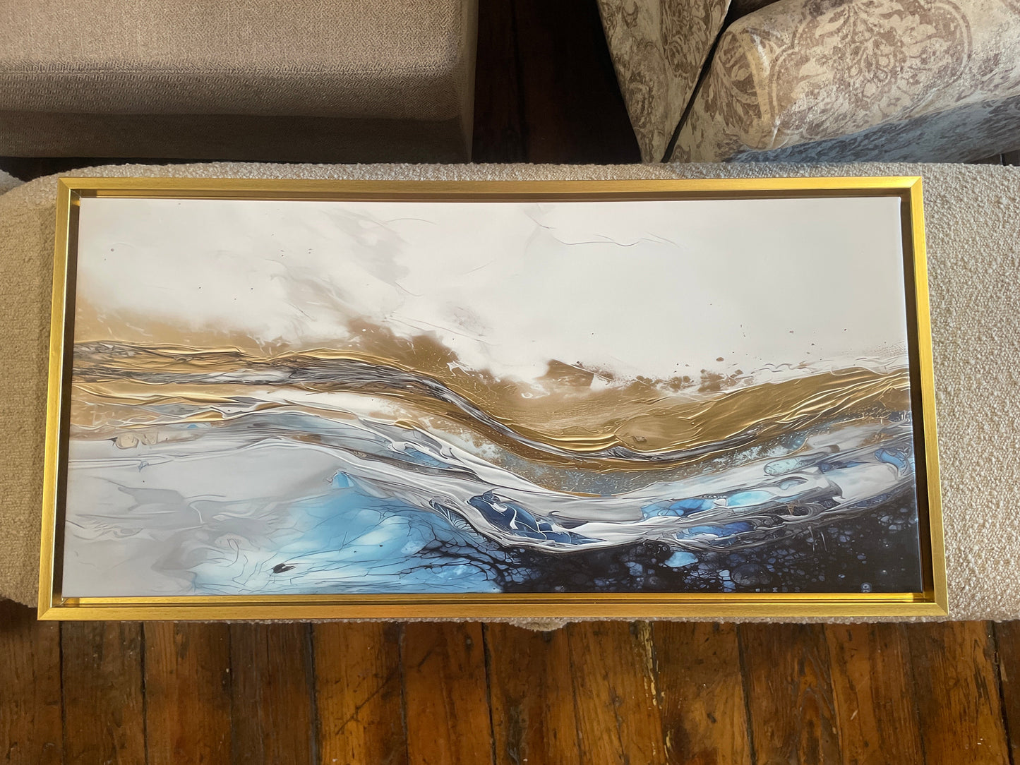 Gray gold modern abstract 32" x 16" contemporary canvas ✨