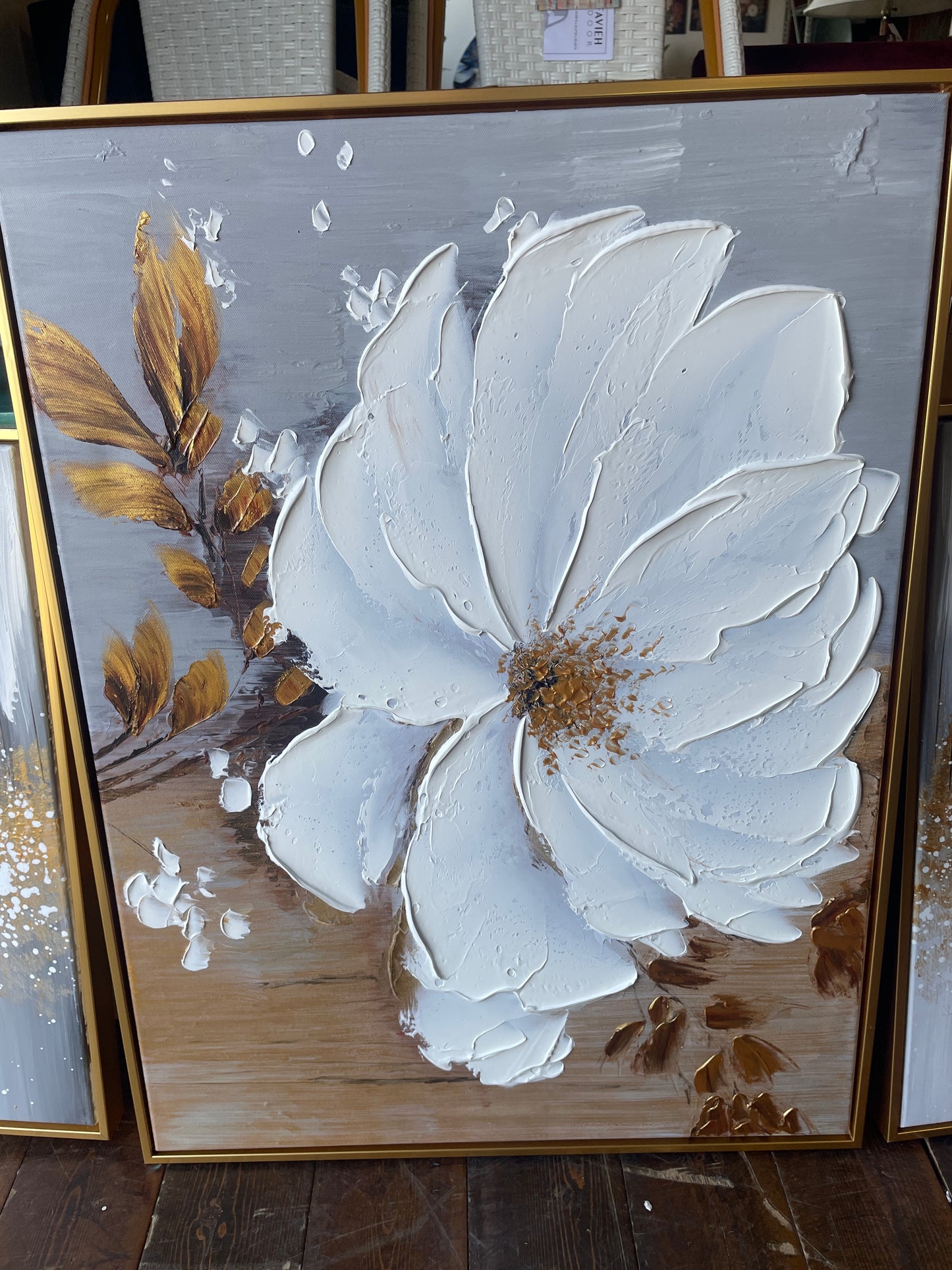 24x32 textured gold & white flower canvas ✨