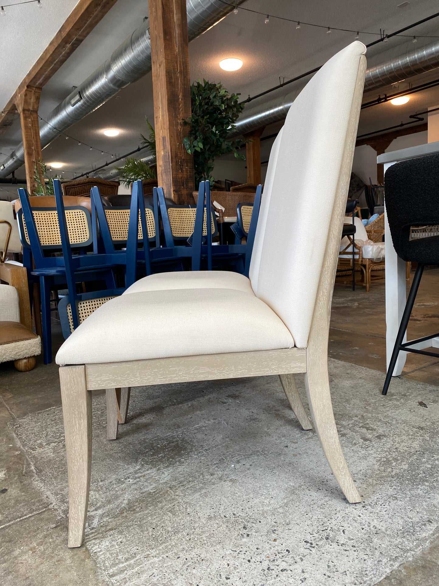 2 cream upholstered high back dining or accent chairs π€