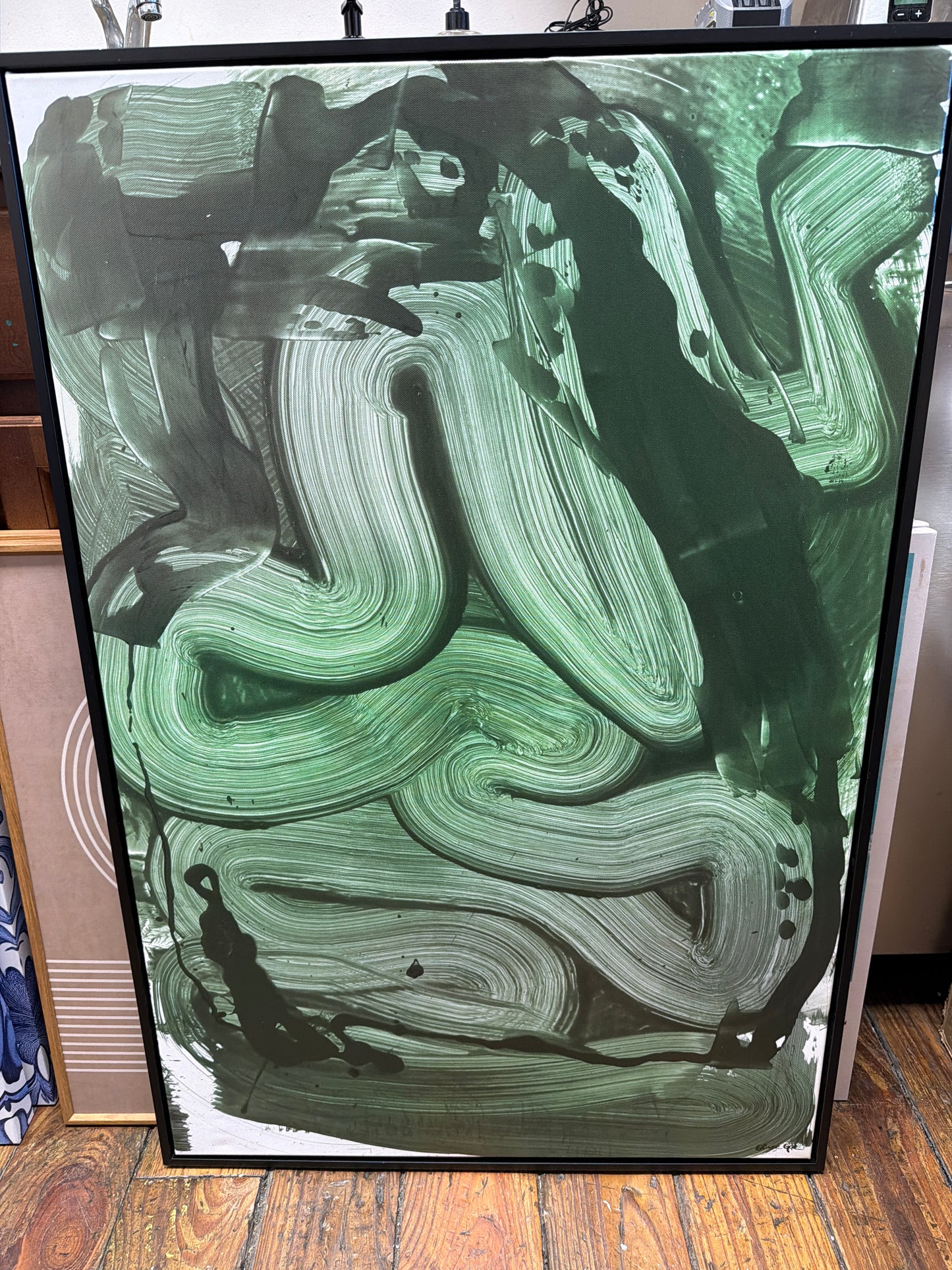 Funky green & white framed 25x37 canvas 🖤