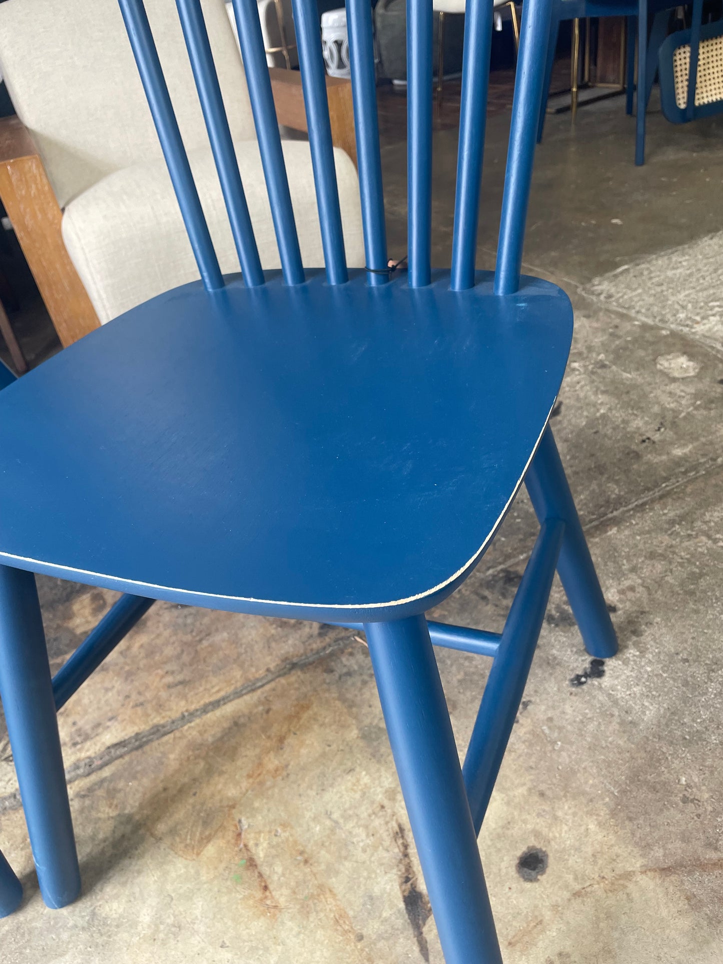 2 bright blue spindle chairs 🌺