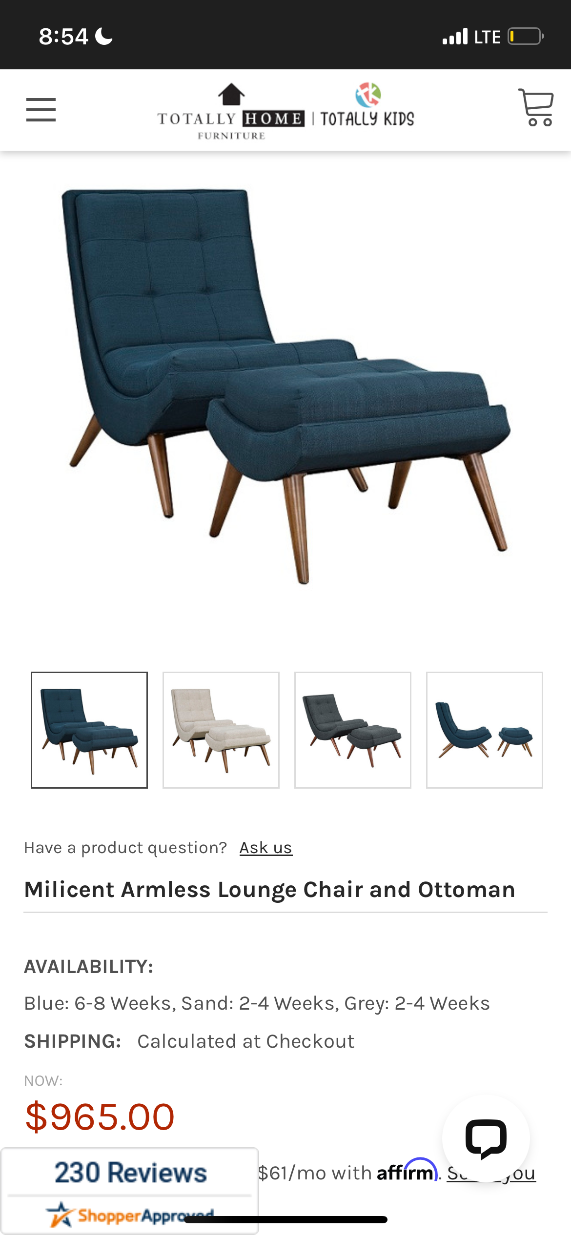 Blue MCM accent chair with ottoman ๐บ