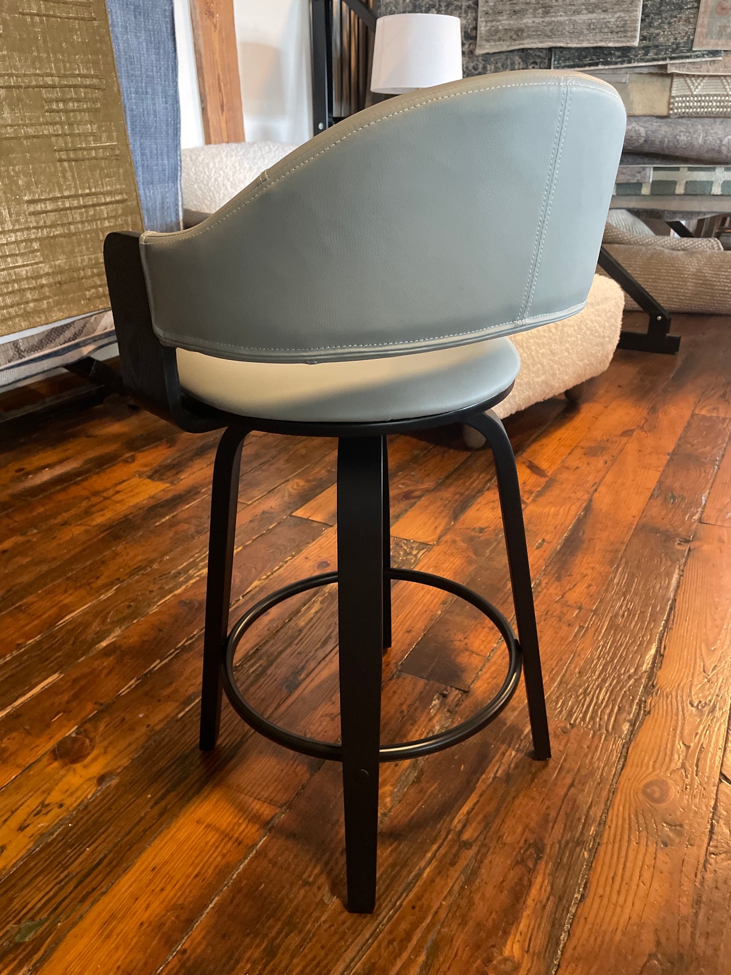 Black & light grey vegan leather swivel counterheight barstool🥂