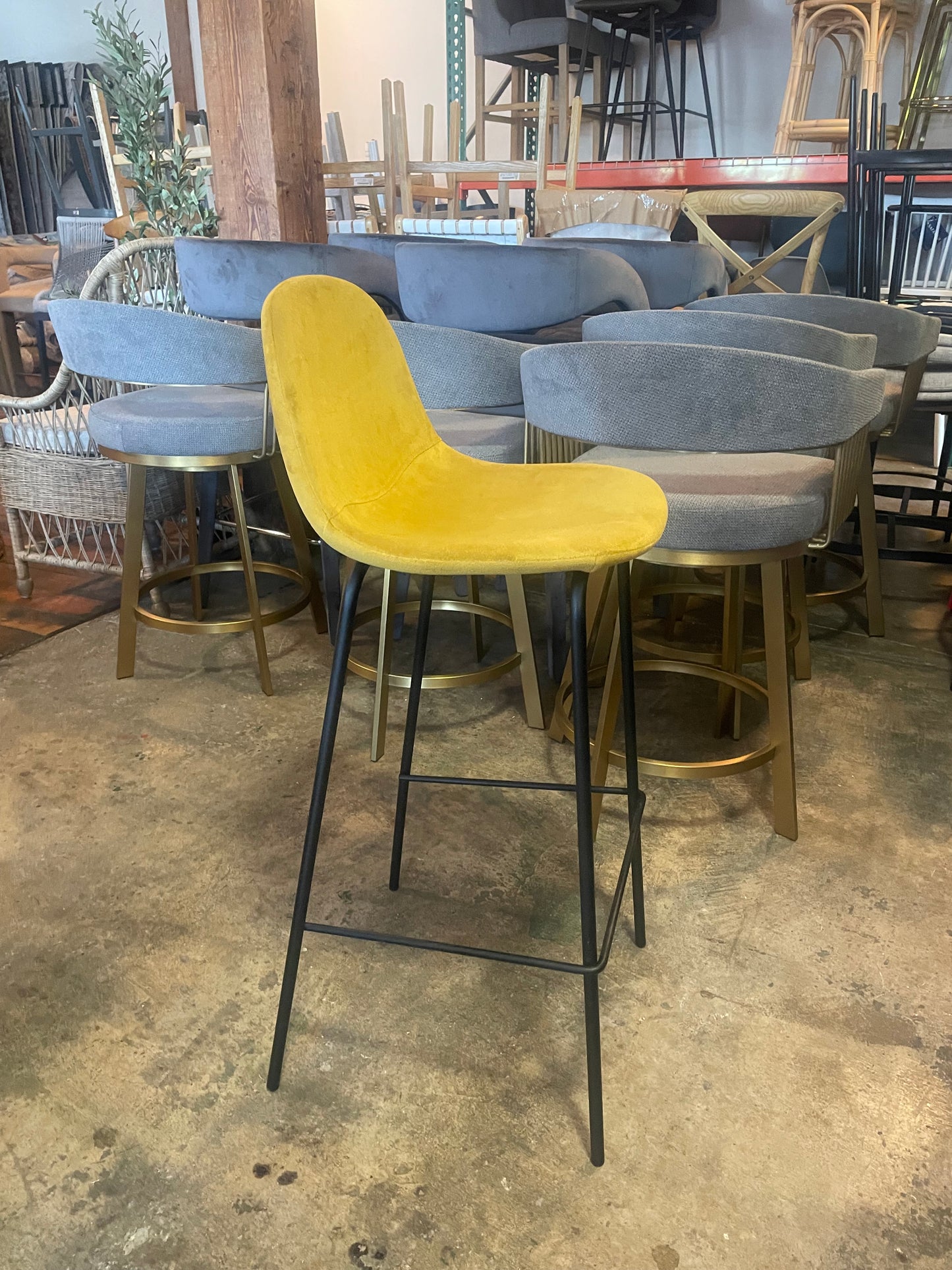 Mustard yellow soft barheight barstool 🌞