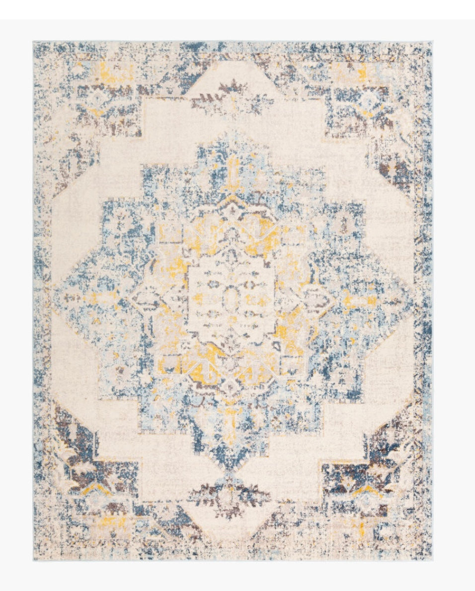 8x10 light blue, yellow, & cream rug 💛
