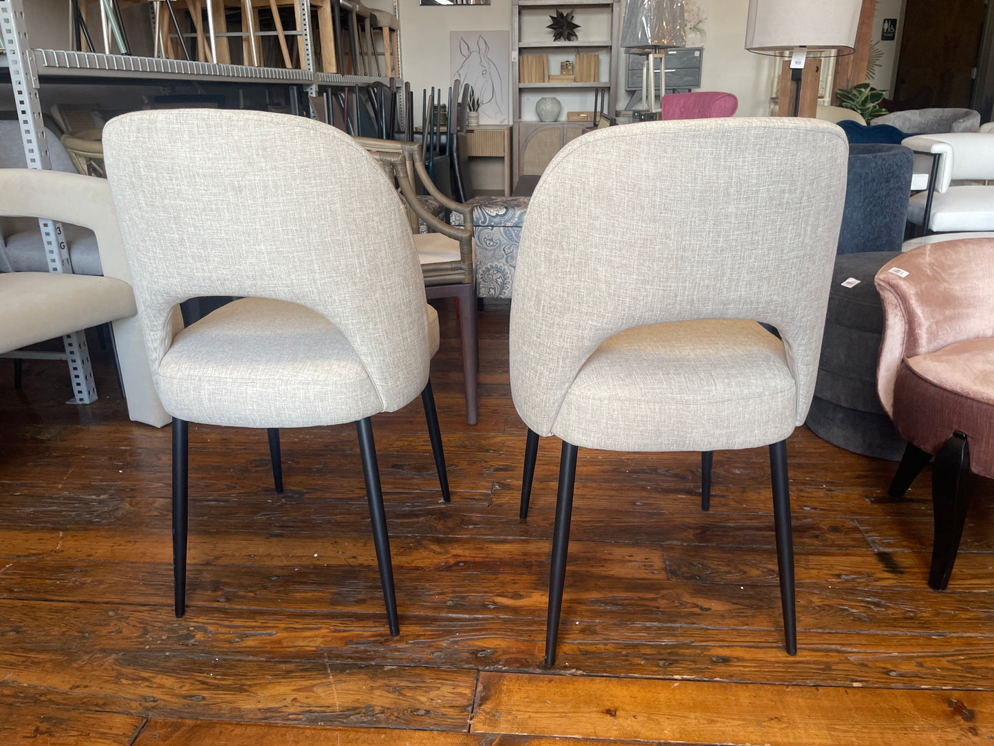 2 beige flax upholstered dining chairs 🪴