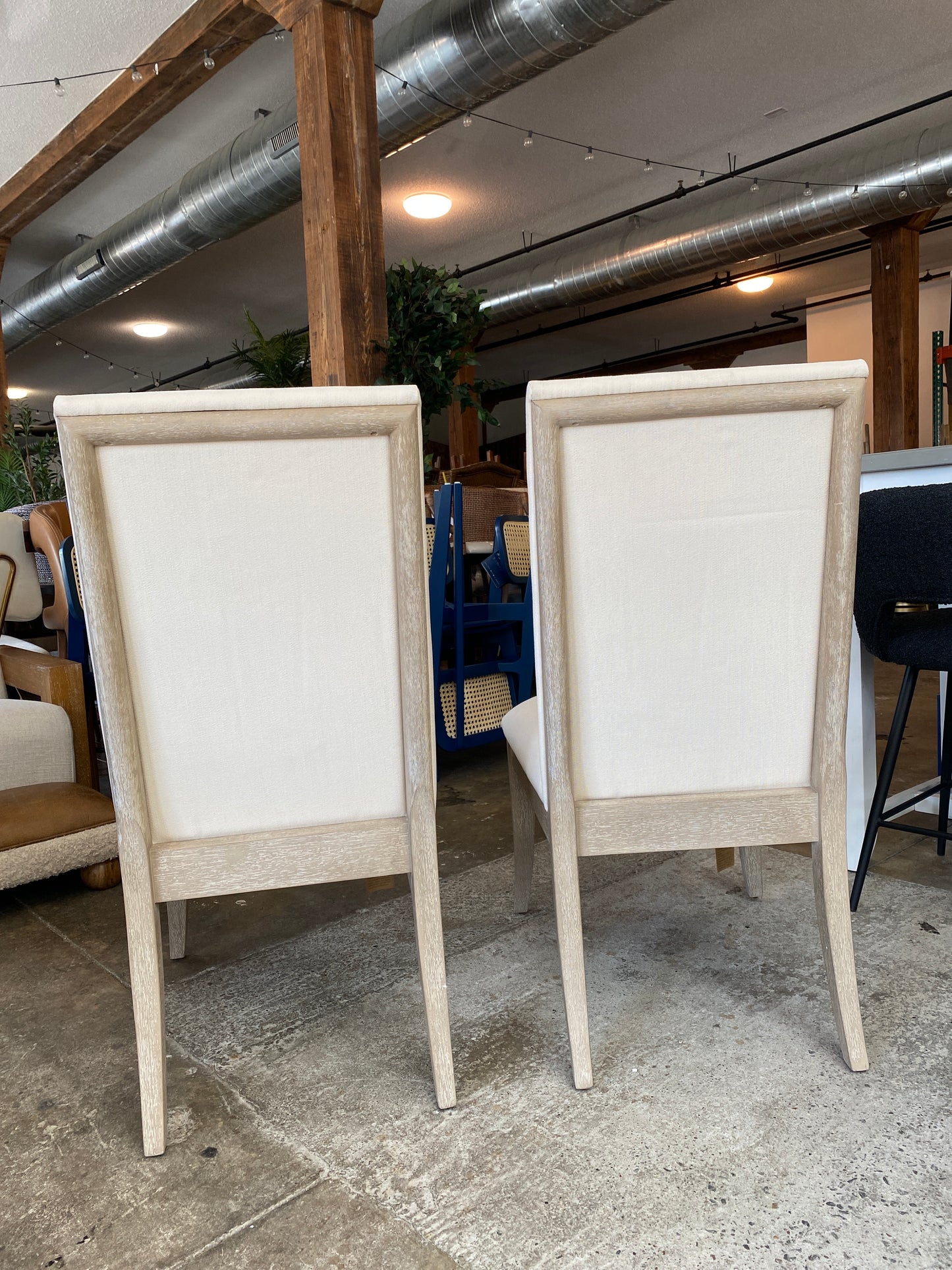 2 cream upholstered high back dining or accent chairs π€