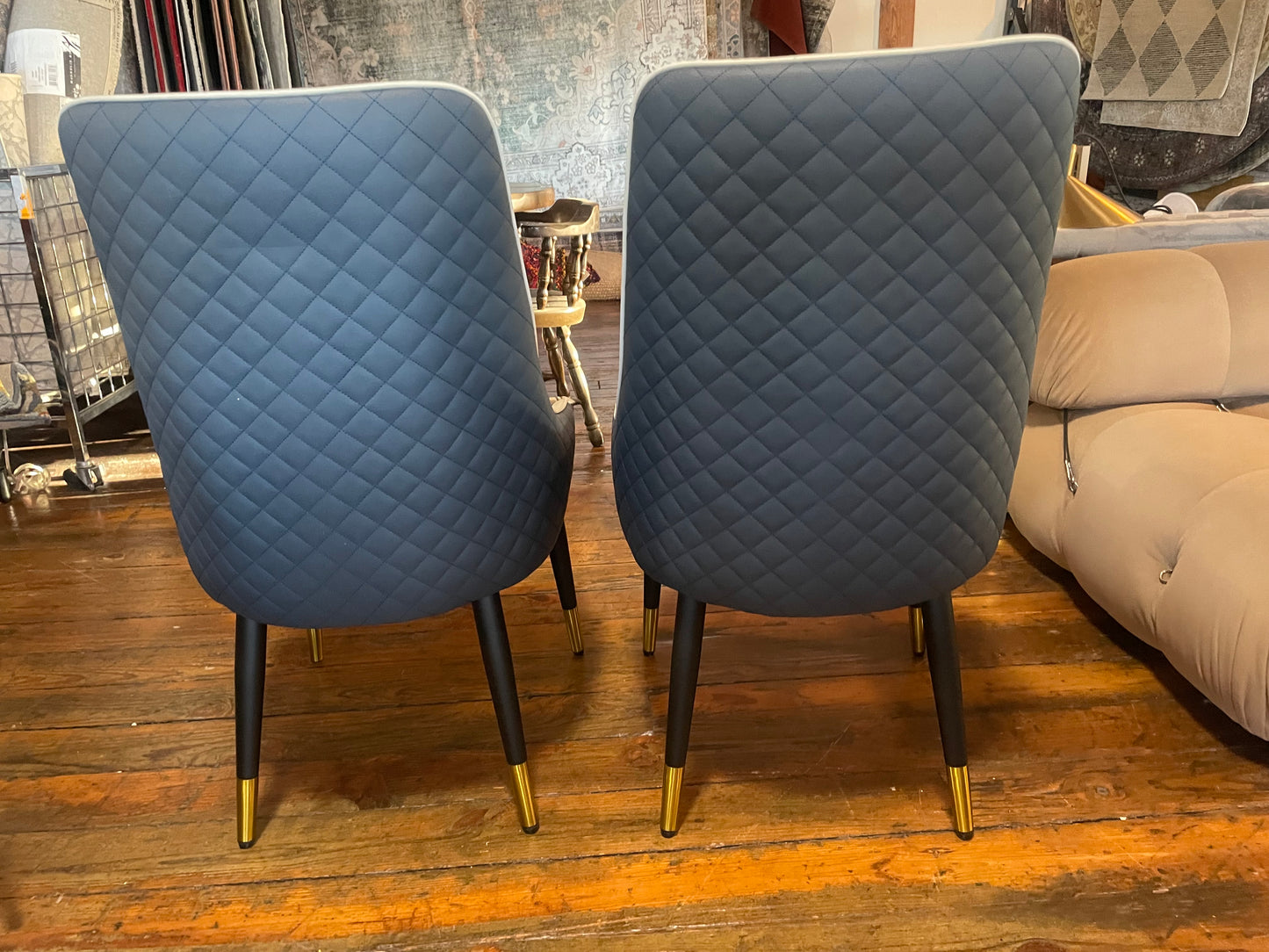 2 dark blue & grey faux leather chairs 🖤