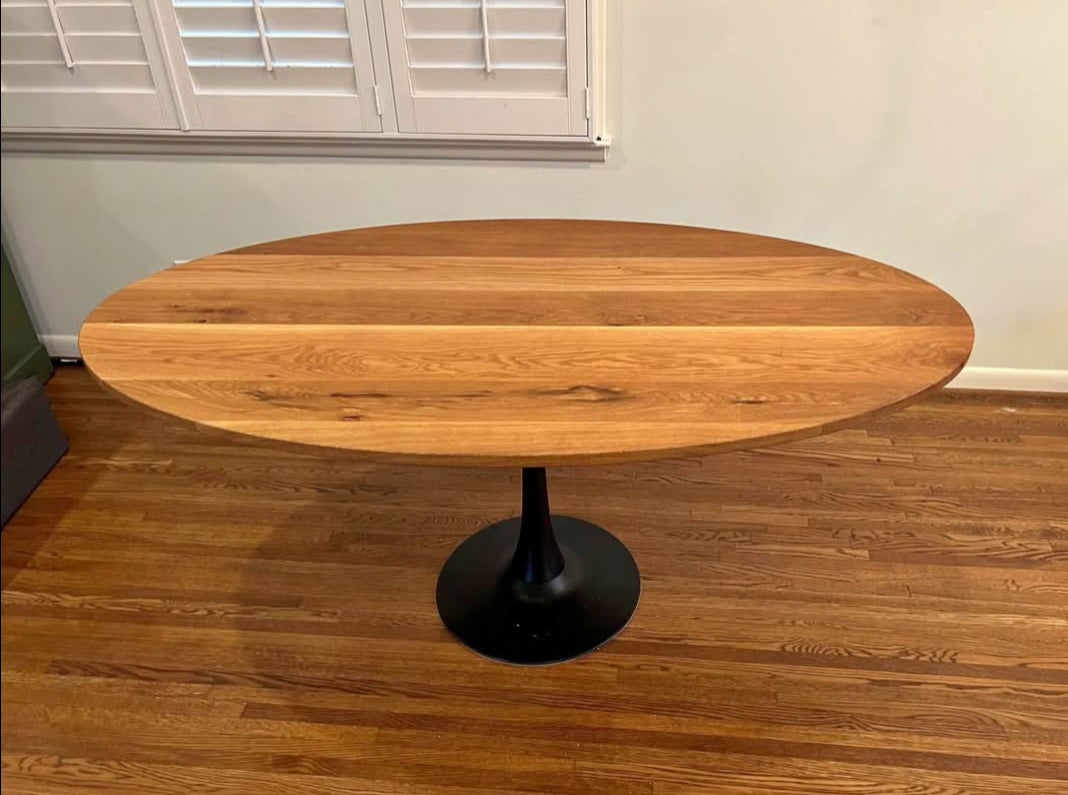 White oak oval dining wood table w/ black tulip base 🖤