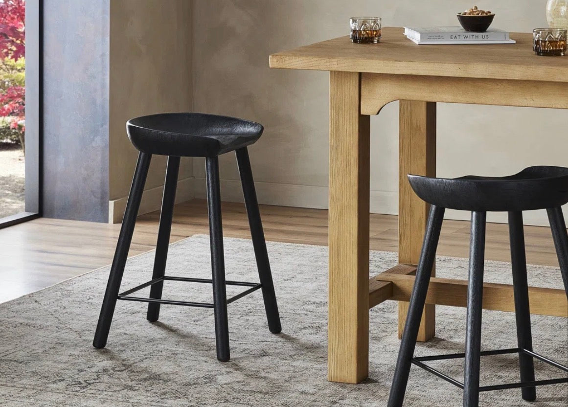Four Hands backless solid wood black counterheight barstool 🍷